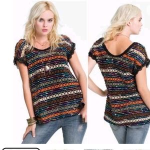 Free People New Romantics Striped Crochet Sleeveless Top Size Medium